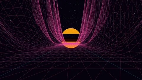 Cyberpunk Endless Retro Neon Grid Highway with glowing synthwave wireframe terra Vídeos de archivo 346019281