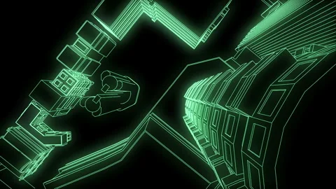 Cyberpunk Futuristic Megacity #1 Wireframe Neon Green 4K 25fps VJ Loop Stock Footage 345456907