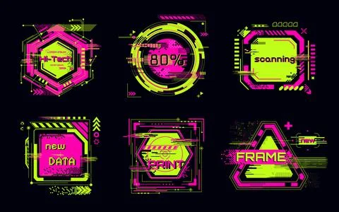 Cyberpunk glitch frame collection Stock Illustration