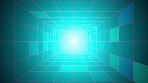 Cyberpunk grid corridor endless journey seamless loop motion Stock Footage 345182914