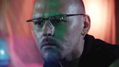 Cyberpunk hacker coding on computer keyboard Stock Footage 341659958