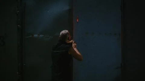 Cyberpunk hacker entering secret computer base Stock Footage 341656785
