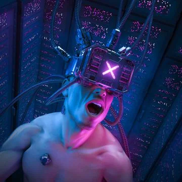 Cyberpunk hacker man Illustrazione stock