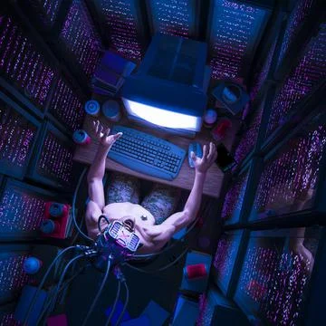Cyberpunk hacker man Stock Illustration