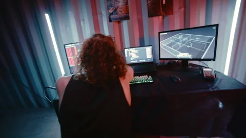 Cyberpunk Hacker Using Payment Terminal in Digital Attack Scene Stock Footage 341657376