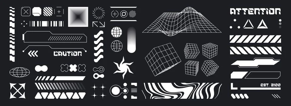 Cyberpunk HUD design elements Stock Illustration