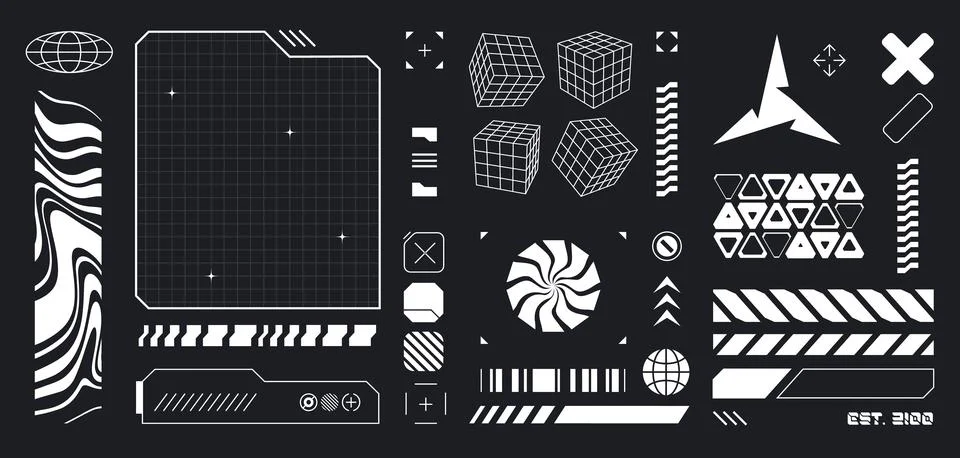 Cyberpunk HUD design elements Stock Illustration