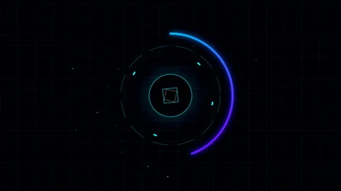 Cyberpunk HUD loading progress circular interface rotating with glowing data Stock Footage 348869203