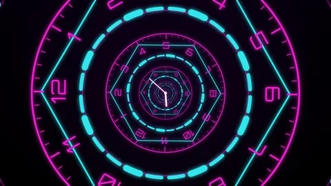 Cyberpunk interface corridor of segmented rings and glowing digits in magenta Stock-Footage 348645174