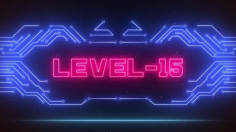 Cyberpunk Level 15 VR Screen for Dungeon Raids &amp; Victory Overlays Stock Footage 327631225