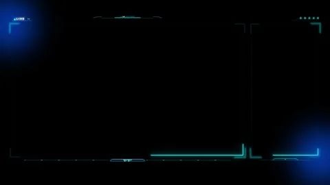 Cyberpunk live streaming overlay with blue neon lights and digital HUD on bla 動画素材 335826703