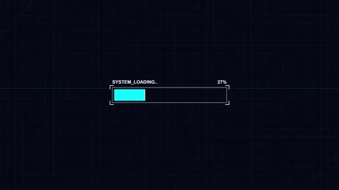 Cyberpunk loading screen with futuristic digital HUD interface and glowing ne Stock Footage 345587826