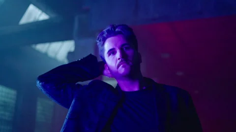 Cyberpunk -  Male Model posing in a Lost Place Stock Footage 281289202