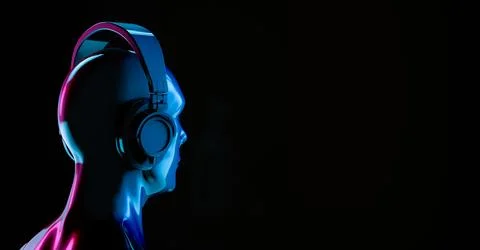 Cyberpunk man with copy space. Stock Illustration