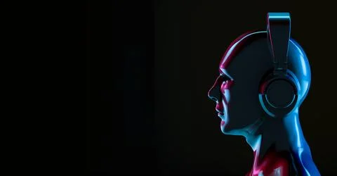 Cyberpunk man with copy space. Stock Illustration