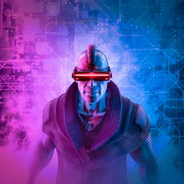 Cyberpunk mohawk man Illustrazione stock