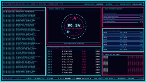 Cyberpunk Neon Bionic Cortex Neural Interface Dashboard. Stock Footage 346739705