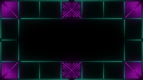 Cyberpunk neon border loop with pink and cyan geometric lines on dark backg.. Видео 337185512