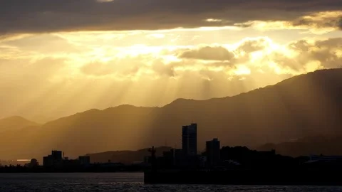 Cyberpunk Night View Hazy Dramatic Sunset Cityscape Local City Japan,4K Видео 345267811