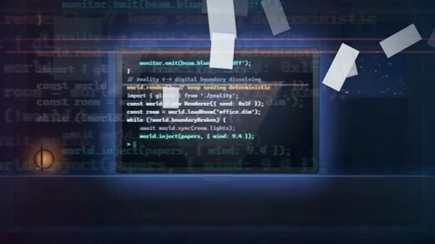 Cyberpunk Programming Code Screen with Digital Glitch Effects and Dark Video stock 341455040