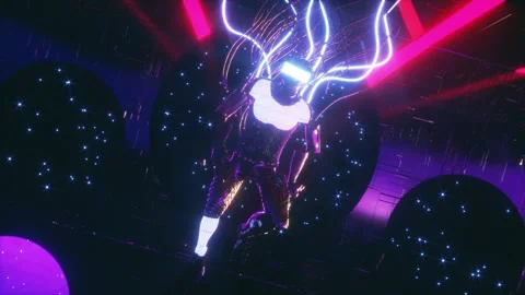 Cyberpunk Robotic Dreamscape VJ Loop, Futuristic Digital Human Motion Graphics  Stock Footage 290214069
