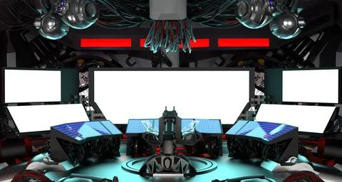 Cyberpunk room,data center,3d render. Stock-Fotos