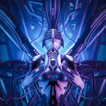 Cyberpunk shield maiden Stock-Illustration