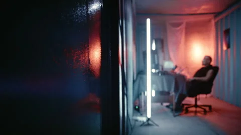 Cyberpunk Specialist Operating Computers Inside Industrial Container Stock Footage 341655777