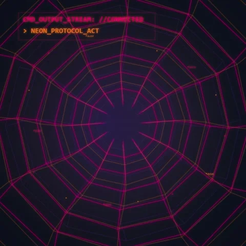 Cyberpunk Spider Web Network Tunnel HUD Connection Data Stream Stock Footage 348198575