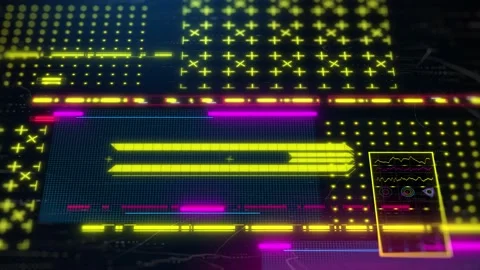 Cyberpunk style hud background. Loop 3d animation for streaming. Neon interface Video stock 145353928