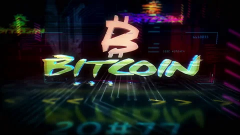 Cyberpunk style intro with bitcoin theme Stock Footage 122236190