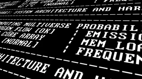 Cyberpunk Tech System Boot Sequence Terminal Screen with Scrolling Text Overlay Stock Footage 340225950