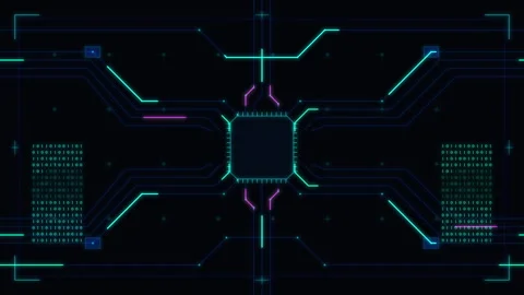 Cyberpunk technology animation with glowing circuit board pattern Stock Footage 346540079