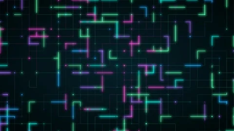 Cyberpunk Technology Data Grid Glowing Circuit Line Loop Background Video stock 341554415