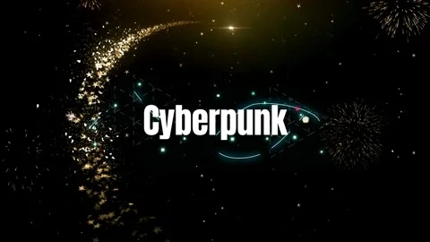 Cyberpunk theme with glowing particles and sparks on black background Stock Footage 336591005
