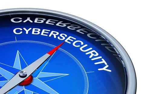 Cybersecurity 3D illustration of a compass with the word cybersecurity Cop... Stock Photos