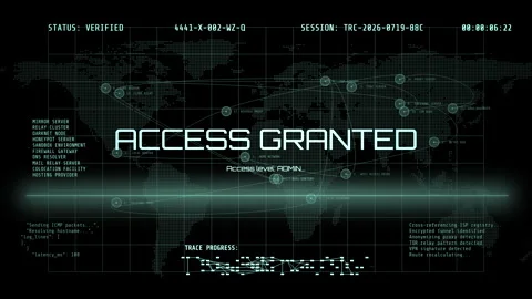 Cybersecurity Access Granted HUD Interface Security Verification Animation Stock Footage 341421684