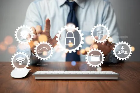 Cybersecurity access key data password system information online business tec 스톡 사진