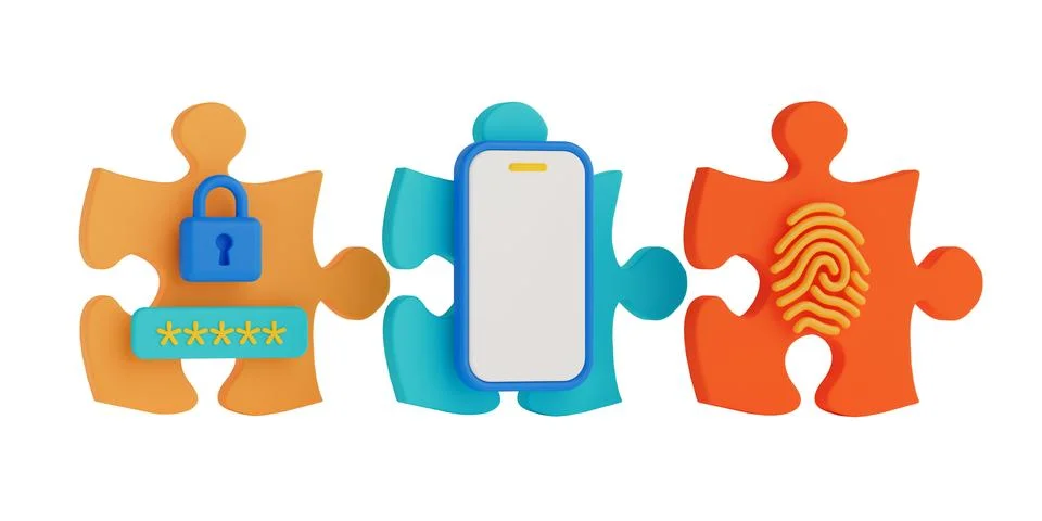 Cybersecurity Access Methods Concept. Puzzle Pieces With Password, Smartpho.. Stock Illustration