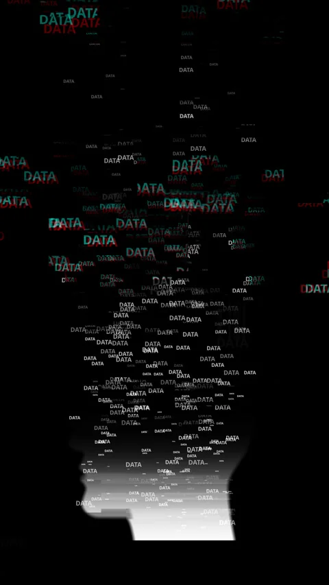 Cybersecurity AI Head with Digital Glitch on Black Background Stock Footage 338192256