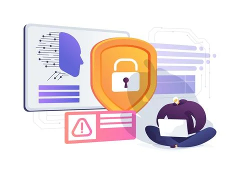 Cybersecurity AI for Threat Detection abstract concept vector illustration. Illustrazione stock