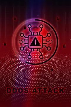 Cybersecurity alert during DDoS attack with visual representation of data 스톡 일러스트