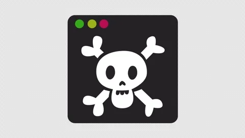 Cybersecurity alert icon with skull and crossbones in a browser window symbol. Stock Footage 328091609