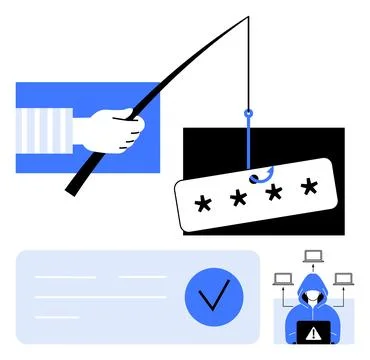 Cybersecurity Alert Phishing Attack Illustration with Hacker and Password P.. Stock Illustration