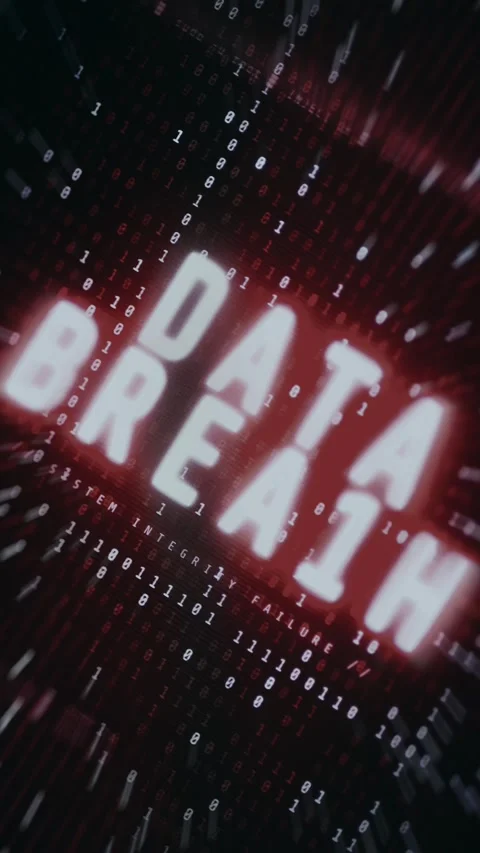 Cybersecurity alert showing DATA BREACH over binary code background Stock-Footage 335881350