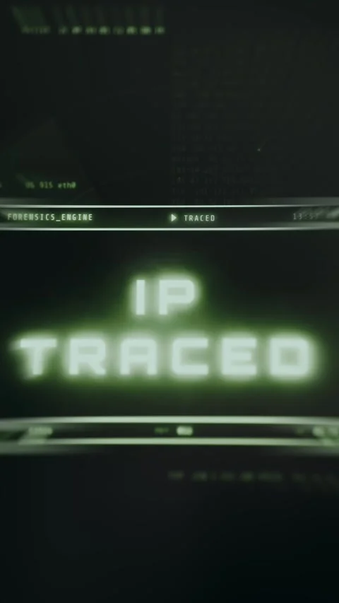 Cybersecurity alert showing IP tracing notification in a simulated hacking Stock Footage 335463412