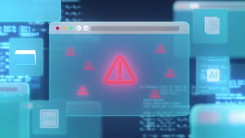 Cybersecurity alert warning browser popup hacked system data threat interfac Stock Footage 318236898