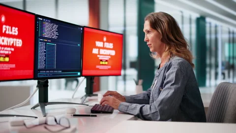 Cybersecurity Analyst Carefully Monitors Ransomware Attack 库存影片 336793257