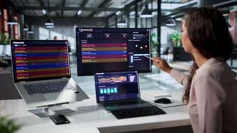 Cybersecurity Analyst Closely Monitors Software Threats Stock Footage 335459260
