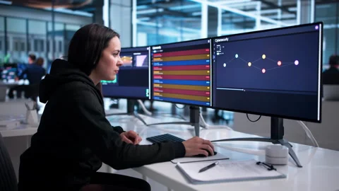 Cybersecurity Analyst Detects Network Threats On Computer Stock Footage 337638269